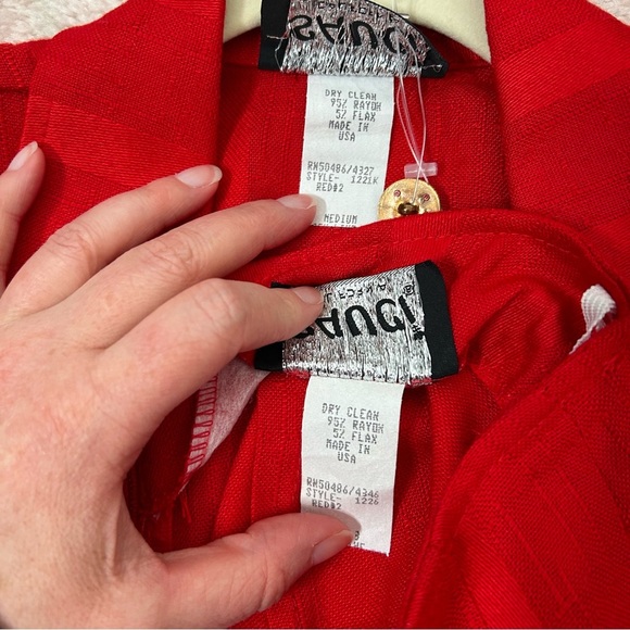 Vintage Sauci Red Stripe Skirt Suit Set Size Med Blazer Size 3 Skirt Office 90's - Picture 4 of 16